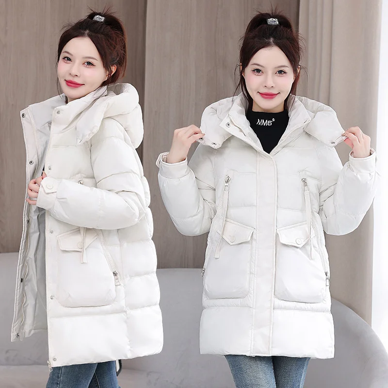 Cotton Down Coat Women Parkas Warm Winter Jacket Loose Outwear Hooded Padded Overcoat New Female Mid-Long Cotton-Padded Jacket