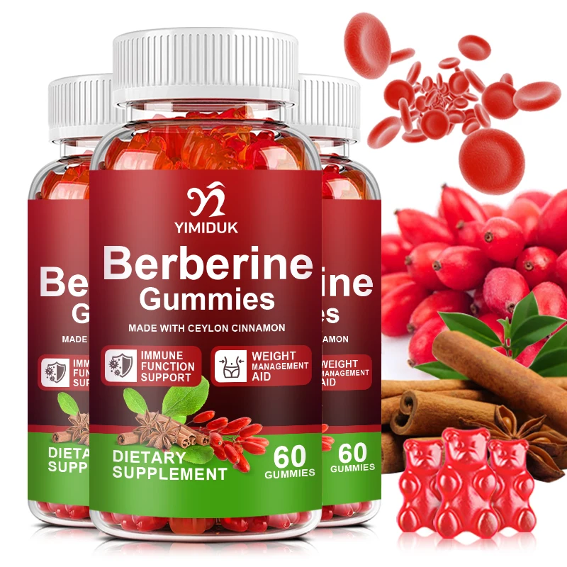 

Berberine Gummies with Ceylon Cinnamon Maximum Strength, Glucose, Cardiac Immune Support Supplements 60pcs