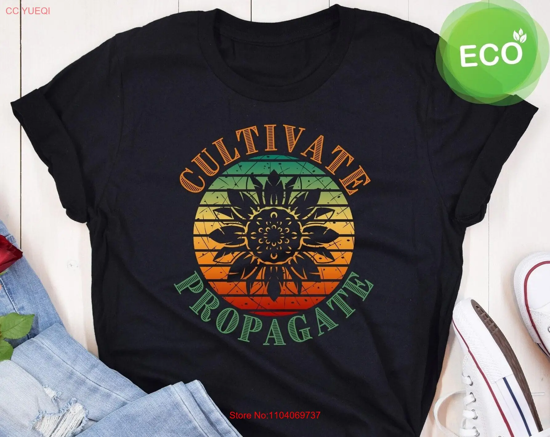 Cultivate Propagate Eco Friendly T shirt environmental climate change earth day gifts retro sun plant lovers