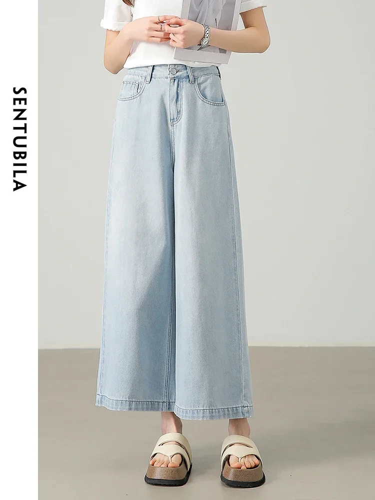 

SENTUBILA Cropped Baggy Jeans Women 2024 Summer Casual Wide Leg Denim Pants Comfort Woman Jean Trousers Female Clothes W42N55403