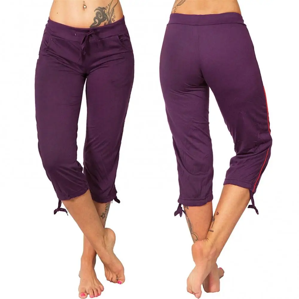 Pantalones ajustados de tiro medio con bolsillos para mujer, pantalones recortados, pantalones de chándal, pantalones de Yoga de salón, Color sólido