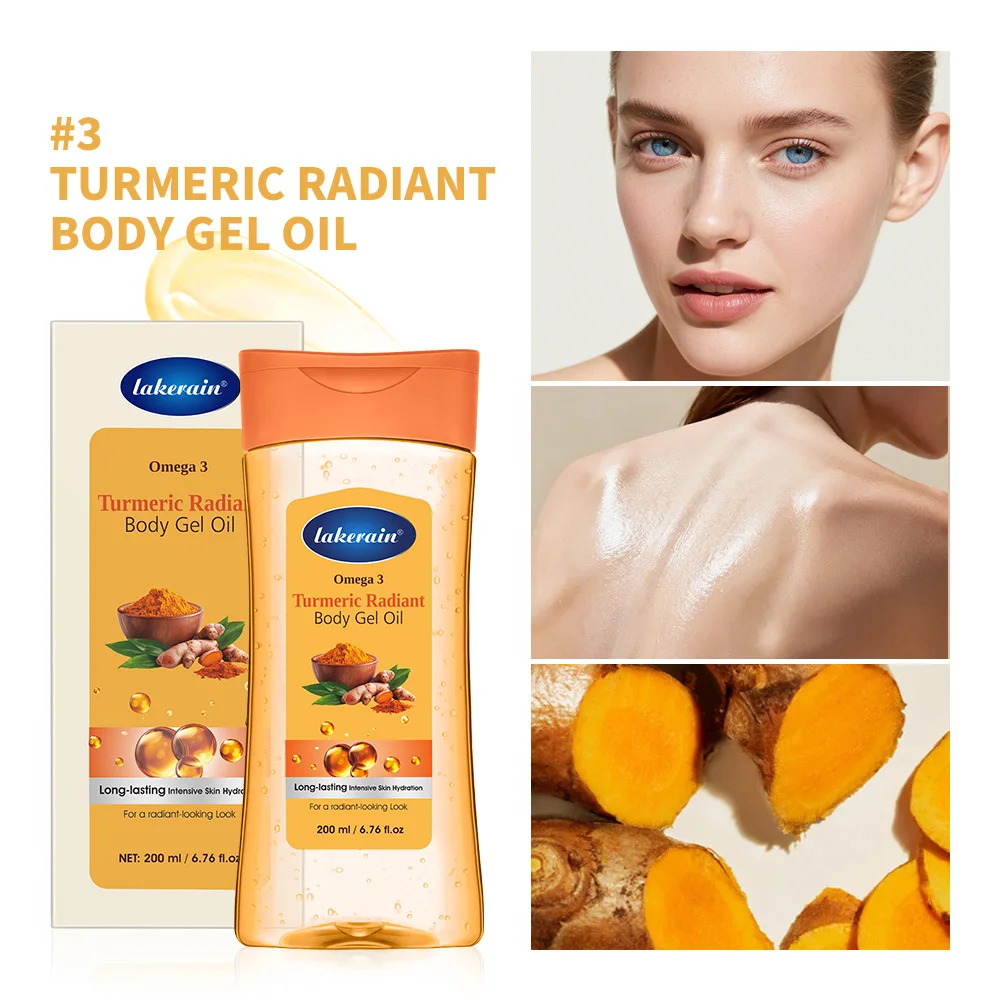 Aceite Corporal Iluminador de Cúrcuma de 200 ml con Omega-3, Vitamina B3 y C, Hidratante, Aceite de Cacao, Cuidado de la Piel para Piel Seca