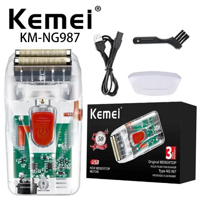 

Kemei Km-NG987 Transparent Body Reciprocating Double Cutter Head Portable Travel Usb Rechargeable Electric Shaver