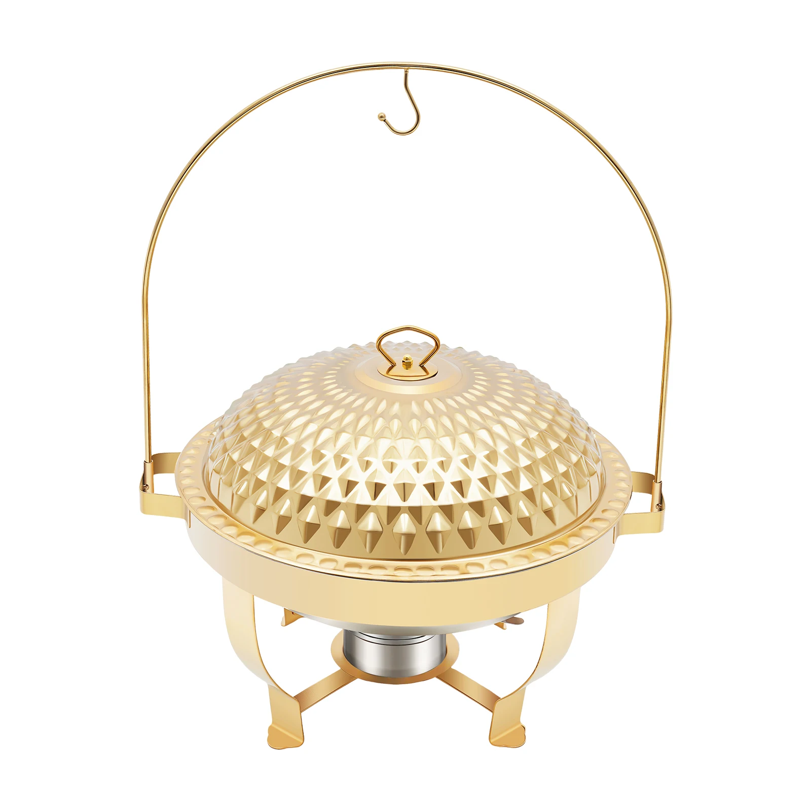 Gold Diamond Lid Chafing Dish – 8.5Qt Stainless Steel – Alcohol Burner – Hot & Cold Serving – Buffet Party