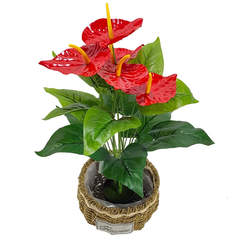 Flores vermelhas artificiais para decoração do quarto, plantas em vasos falsificados, buquê de bonsai, ornamento de mesa, festa, escritório, casa, simulação, 53 cm, 35cm