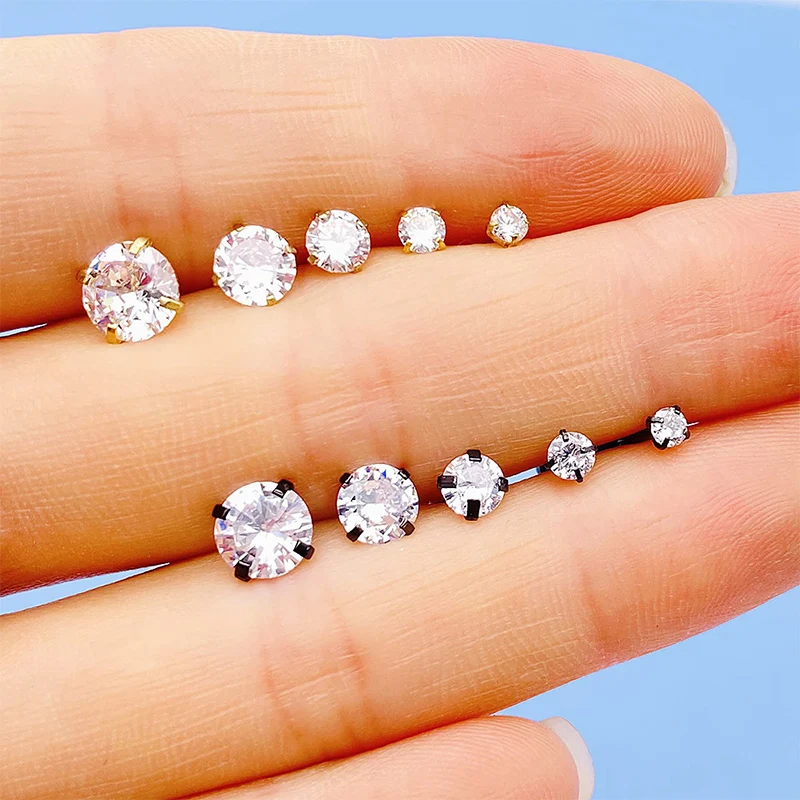 4 Color Top Stainless steel Unisex Women Men Round Crystal Zircon Ear Studs Earrings Piercings Fashion non-allergic Jewelry