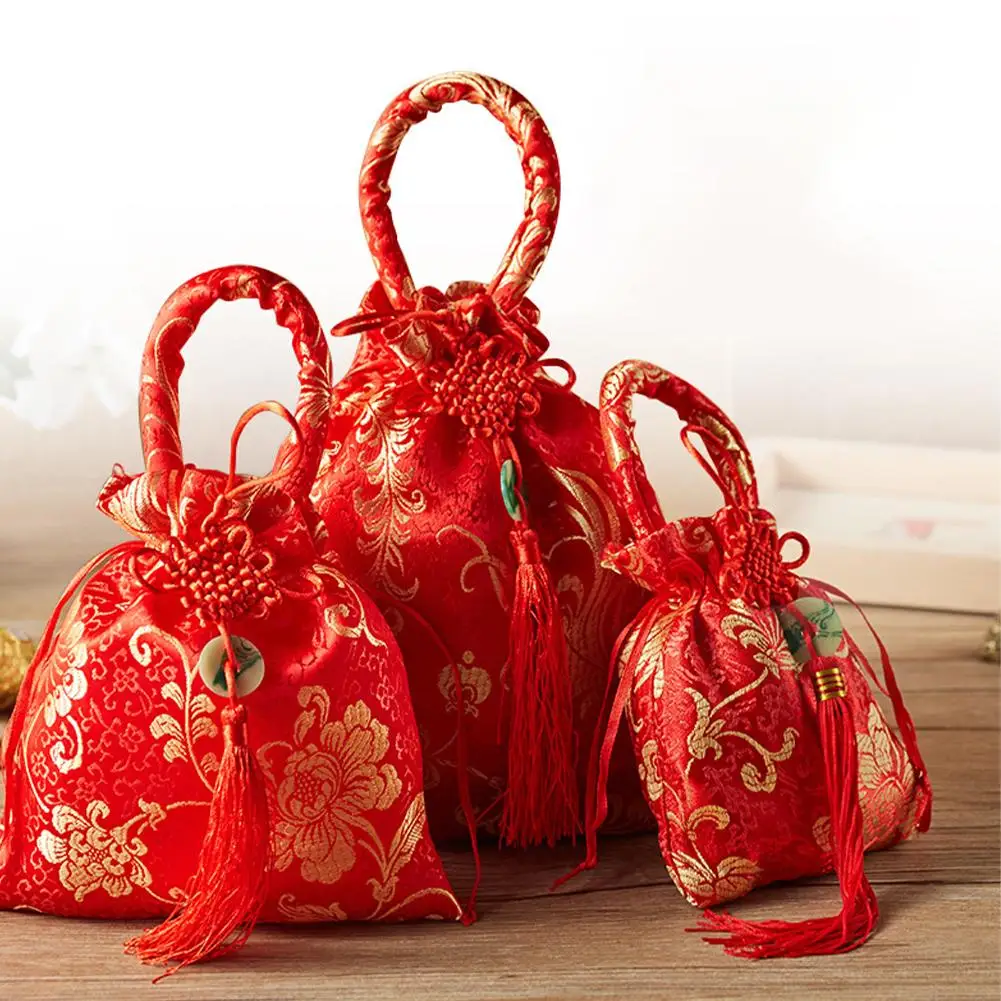 Chinese Style Embroidery Flower Drawstring Bag Candy Bag Packing Bag Sugar Style Jewelry Festive Bucket Floral Ethnic Bag B E5W5