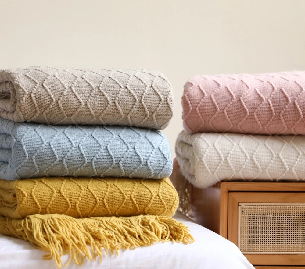 

Sofa Blanket Knitted Small Blankets Rhombus Siesta Blanket Air Conditioning Blankets Bed Blanket Siesta Blankets