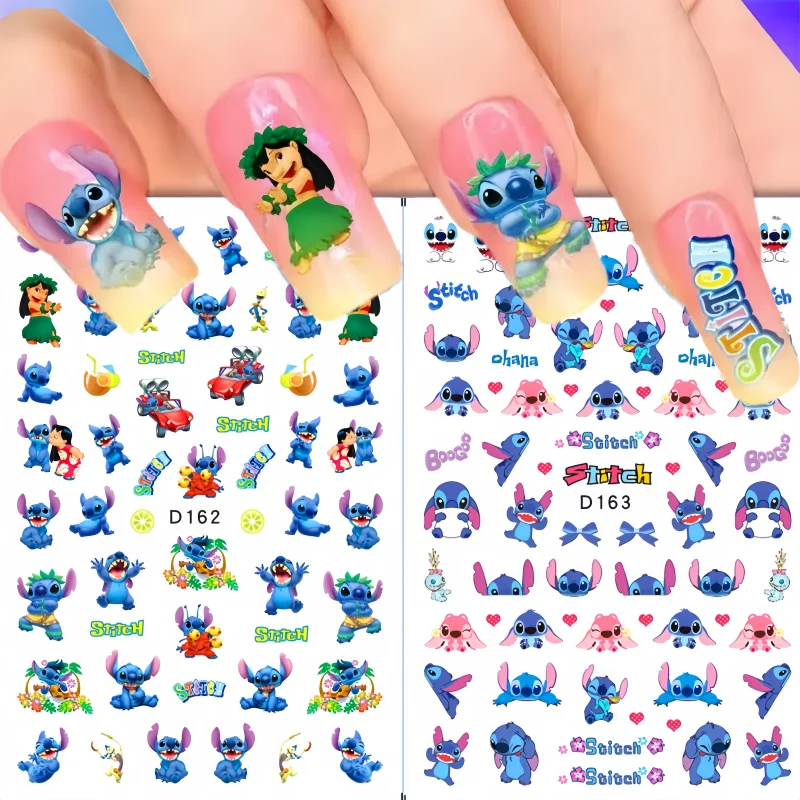 

2PCS Disney Animation Nail Sticker Set Lilo & Stitch Mickey Mouse Donald Duck Disney Princess 3D Stickers Nail Art Supplies