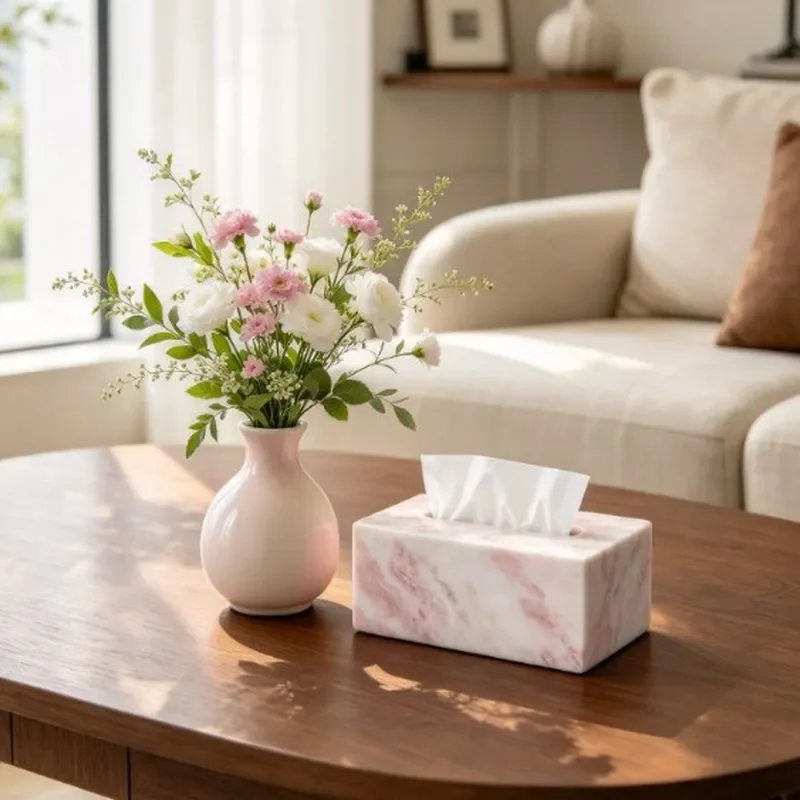 Modern light luxury natural marble tissue box living room dining table coffee table desktop paper storage box home decoration