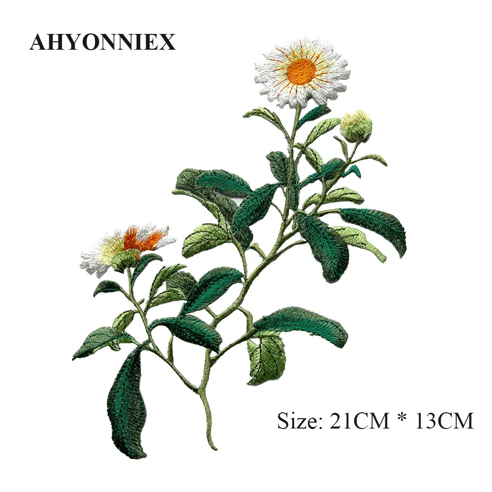 1 قطعة الحديد على شارة مطرّزة ملصقات زهرة الإقحوان اللطيفة للملابس DIY اكسسوارات الديكور