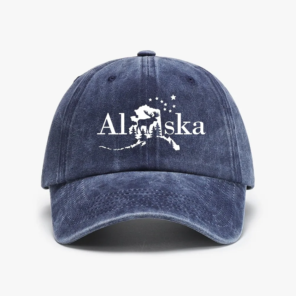 Alaska Graphic Vintage Washed Cowboy Baseball Cap Adjustable Quality Unisex Teens Washed Cowboy Caps