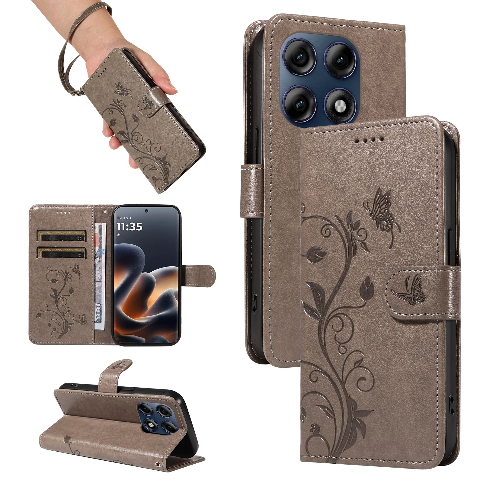 Leather Wallet Flip Case for Motorola Moto Edge 60 70 X70 Air G86 G56 G06 G67 Pro Fusion Power | Flower Embossed Design