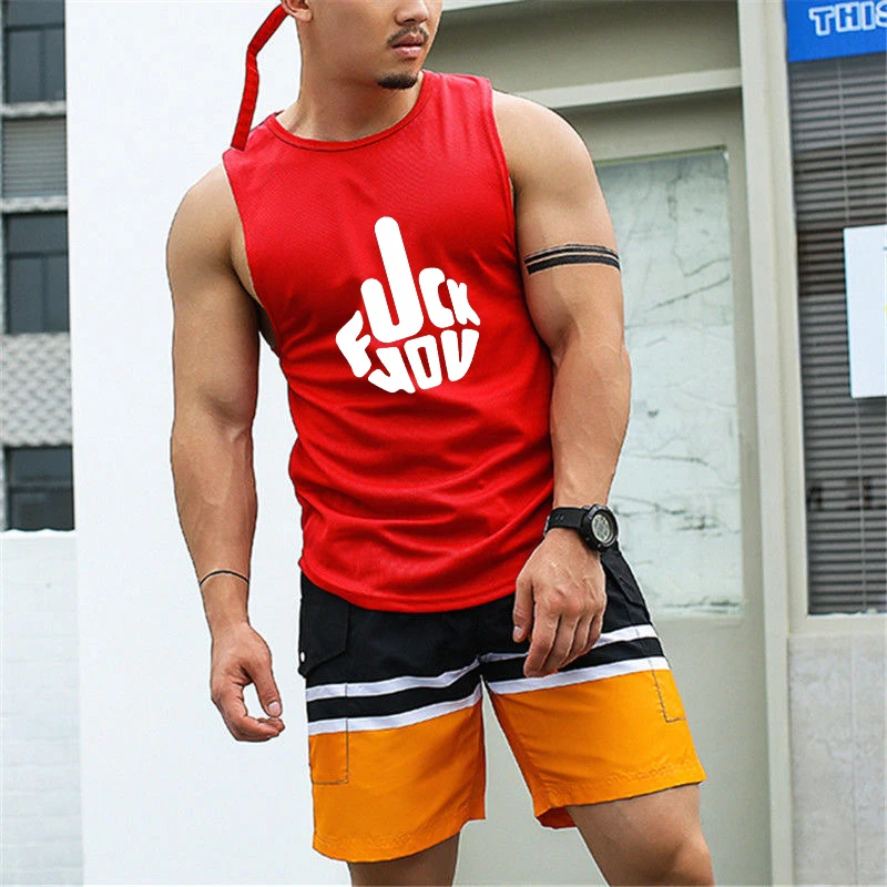 Sports Men's Clothes Wide Shoulder Sleeveless T-shirts Muscle Training Tank Tops Men Crew Neck Vests Shirt