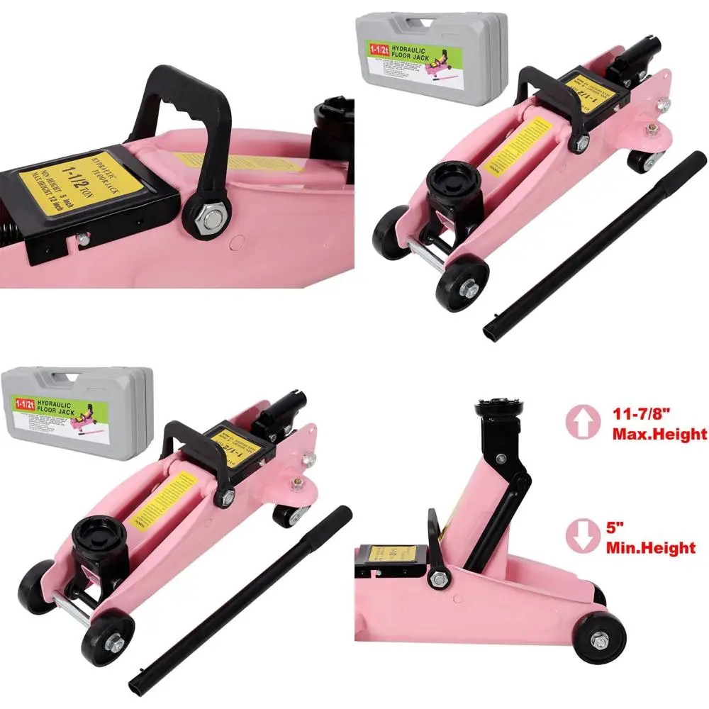 

Домкрат гидравлический низкопрофильный стальной розовый 1,5 тонны с отсеком для хранения, предохранительным клапаном и поворотными колесами для гаража и авторемонта