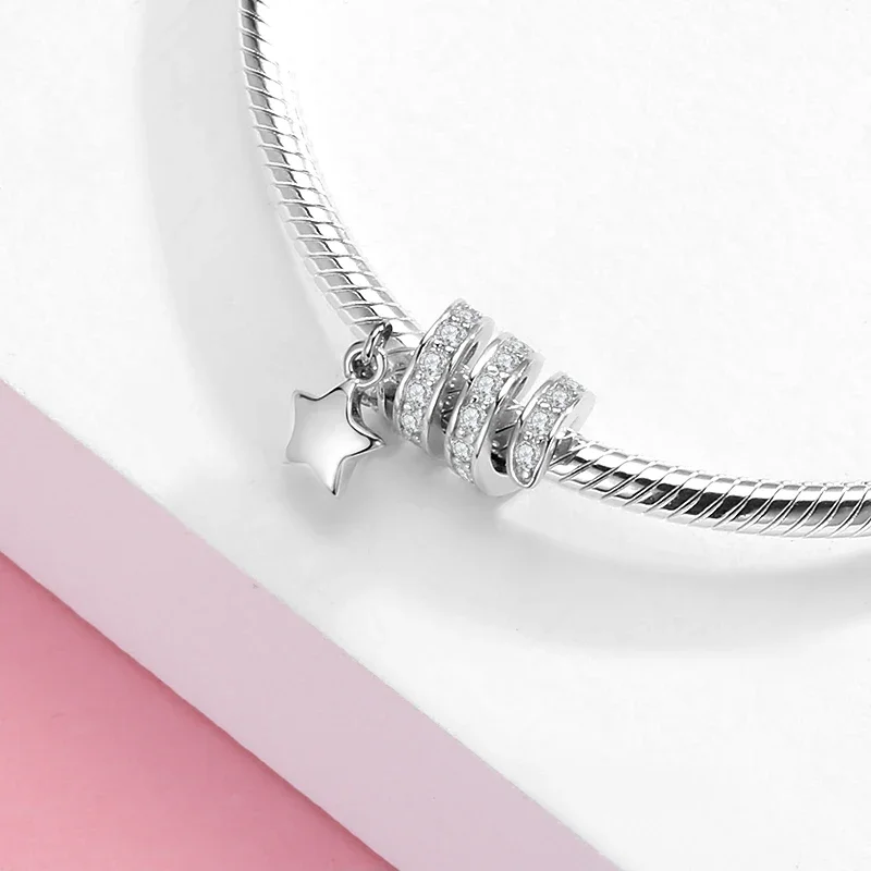 

KATAOKA 925 Sterling Silver Spiral Shaped White Zircon Star Pendant Charm Bead Fit Original Bracelet Diy Jewelry Accessories Bea