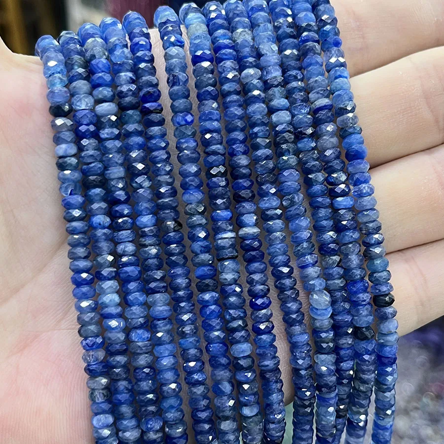 

Natural Crystal Kyanite Disc Bead Small Section Faceted Loose Spacer for Jewelry Making DIY Necklace Bracelet 15''2x4mm