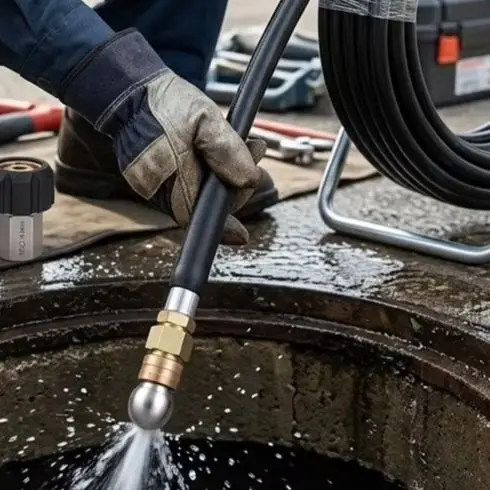 15M High Pressure Drain Cleaner Hose Kit Sewer For Jetter For Pressure Washer Pipe Cleaning Snake Tool Black PVC Flexible Tube