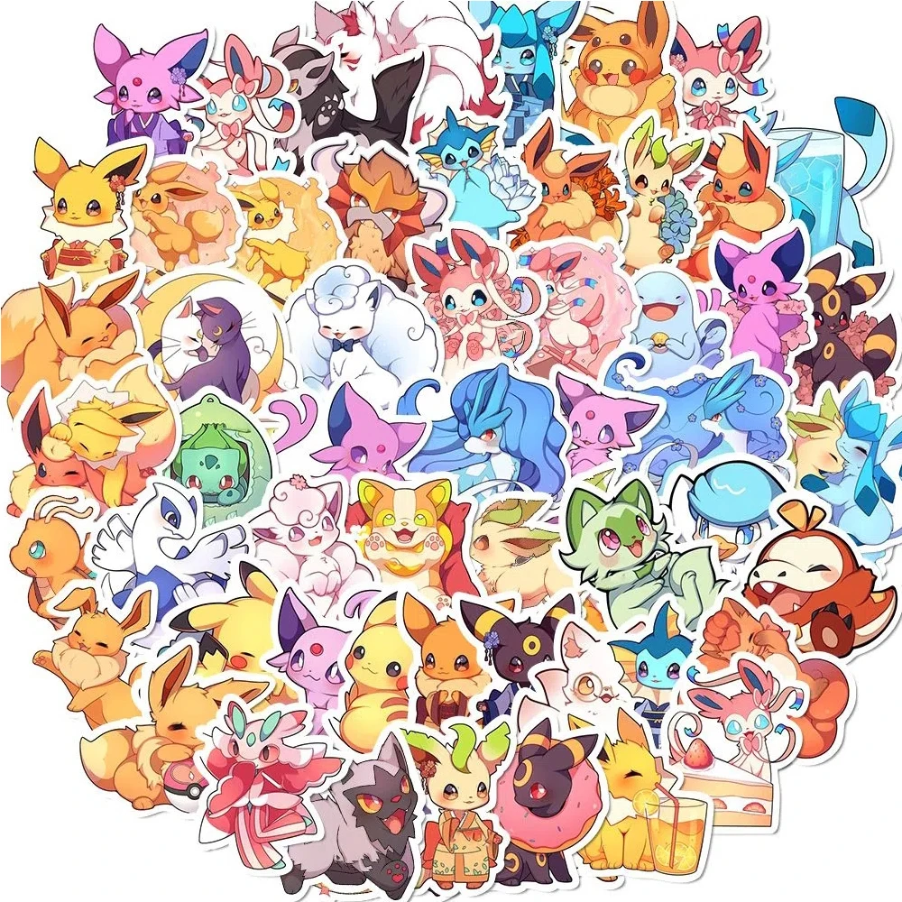 10/30/50pcs Kawaii Anime Pokemon Stickers for Kids Toys Cute Pikachu Psyduck Cartoon Decals Waterproof DIY Phone Case Car Laptop