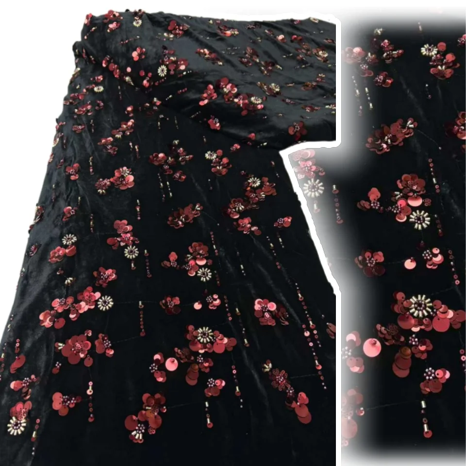 

African Sequins Velvet Lace Fabric Nigerian French Mesh Net Lace Fabrics For Sewing 2025 High Quality Wedding Party Dress TP1777