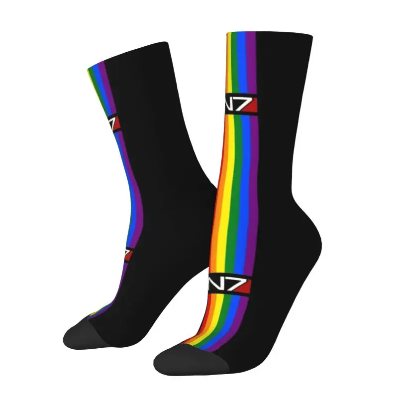 N7 Gay Pride Lgbt Logo Dress Socks Mens Womens Warm Fashion Alliance Military Video Game Mass Effect Crew Socks