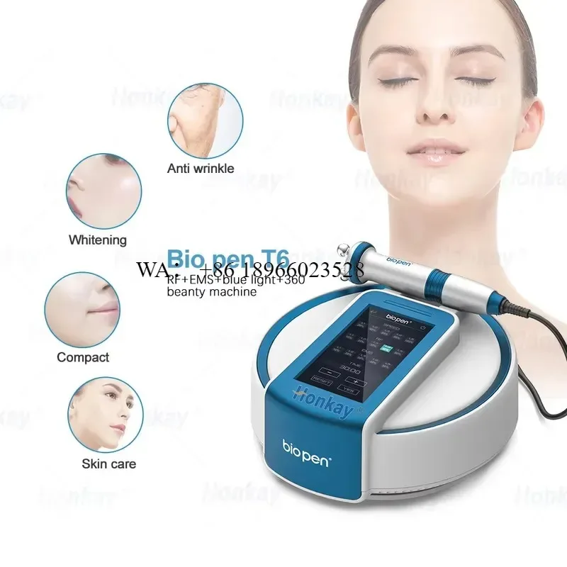 WMWMNU Factory Price Lifting Bio Pen T6 Microcurrent 3 in 1 EMS Blue Light 360 Rotate Facial for Home Use