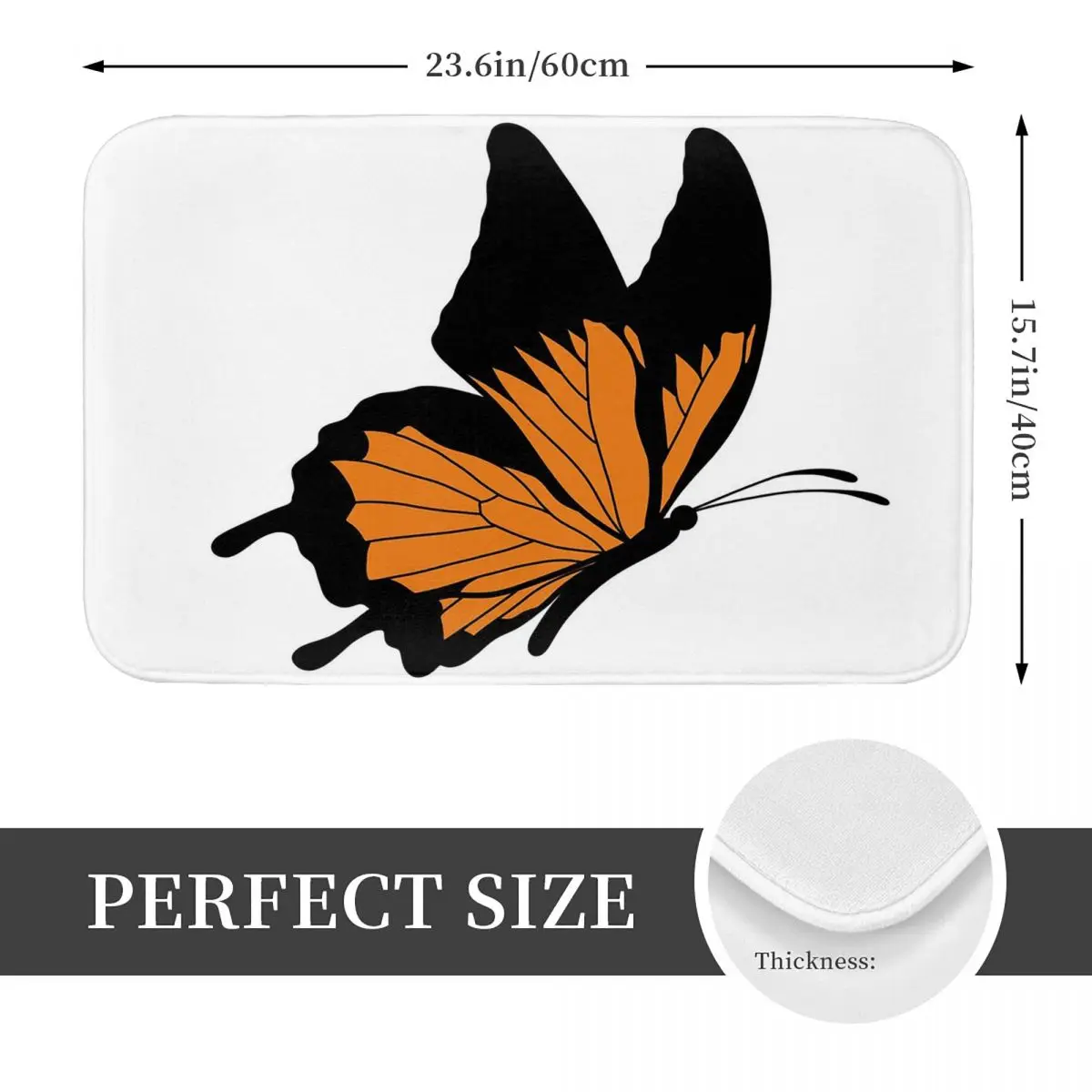 Flying Butterfly Illustration Orange And Black Anti-slip Doormat Floor Mat Carpet Rug for Kitchen Entrance Bedroom Footpad Mats