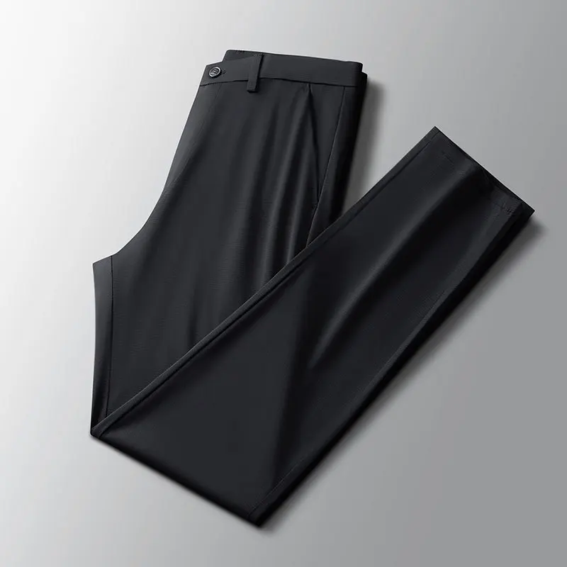 

Мужские брюки, тонкие прямые эластичные повседневные брюки без следов, против морщин, черные мужские брюки цвета хаки для работы, шелковистые, легкие в уходе
