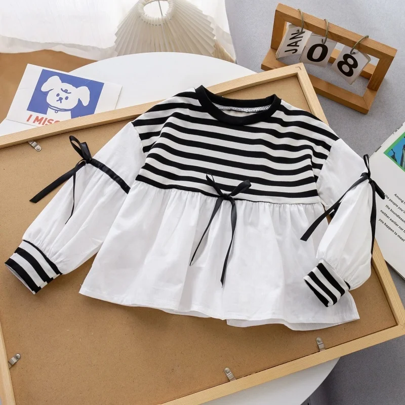 

Girls' Shirt Spring and Autumn 2026 New Style Girls' Long Sleeve Doll Shirt Girls' Baby Internet Red Splicing Shirt Top 1-7T