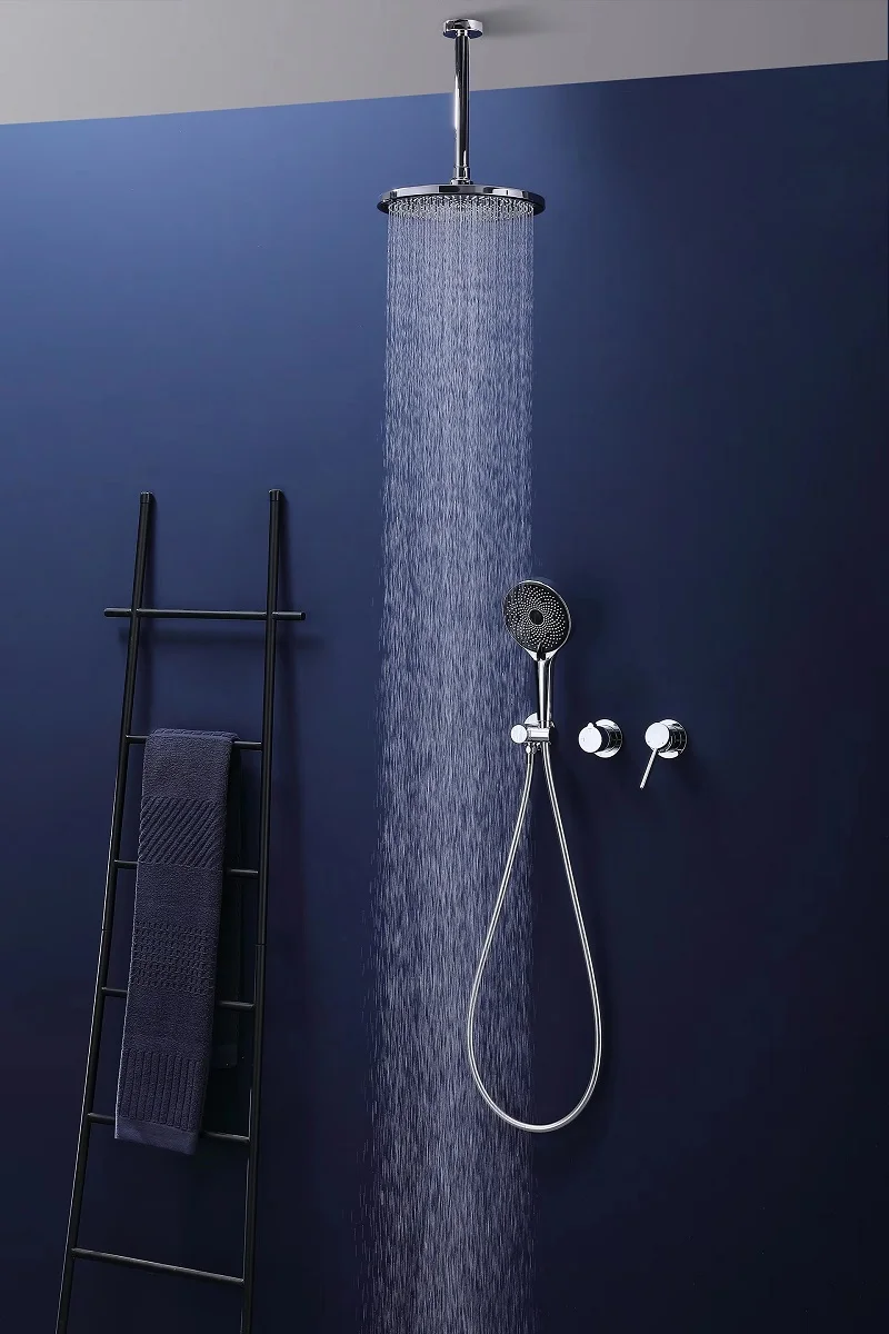 Luxury popular stylish design in wall 2 way large ceiling top shower concealed rainfall shower set Top Quality Brass shower Tap