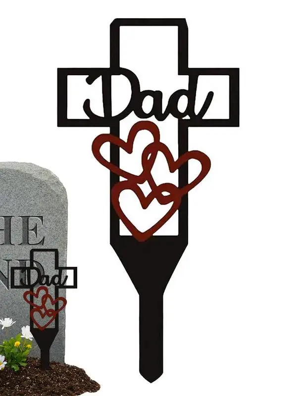 Cemetery Stakes Stake Memorial Cross Grave Garden Metal Dad Pet Stones Decorations Graves Plaque Sign Graveside Marker Flower