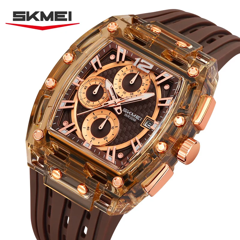 

Мужские часы SKMEI 2606, новые, повседневные, кварцевые, водонепроницаемые, с хронографом, подсветкой, календарем, силиконовым ремешком, для бизнеса.