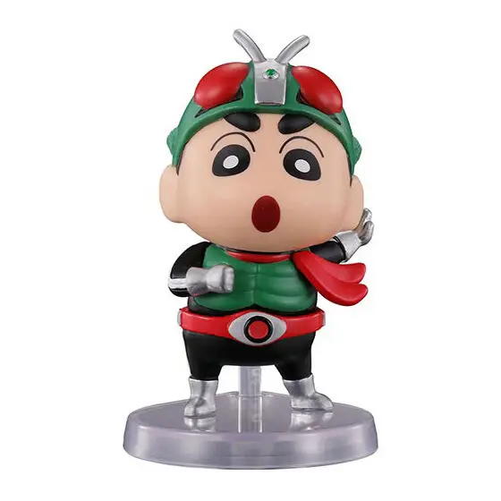Bandai Genuine Crayon Shin Chan×Kamen Rider Co Branded Standing Style Action Figure Doll Gashapon Ball Ornaments Original