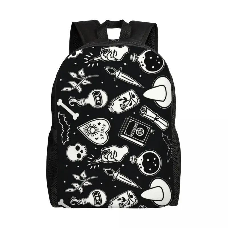 Customized Witchy Essence Backpacks for Women Men Waterproof School College Halloween Spooky Witch Skull Bag Print Bookbags