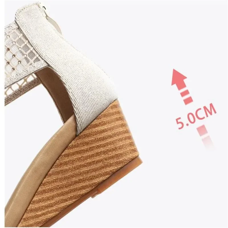 BEYARNE  elegant Lace mesh shoes women sandals wedge summer fashion roman ladies sandles party gladiator female sandalias