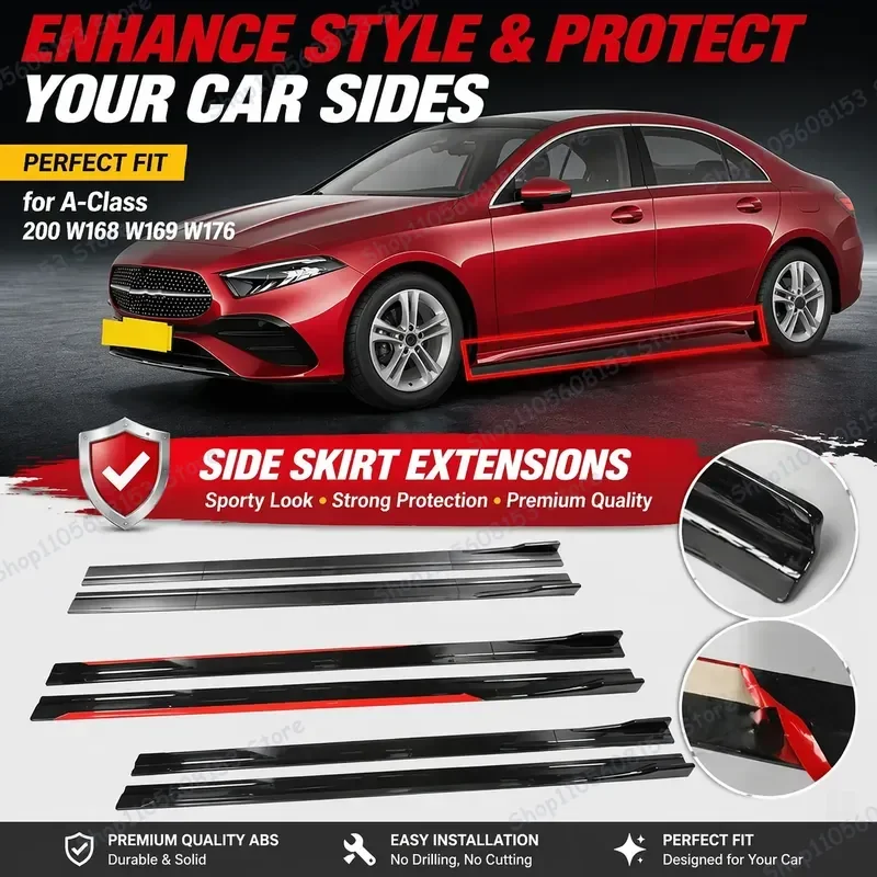 For Mercedes Benz A200 W168 W169 W176 2M Car Side Skirt Extension Lip Kit Bumper Trim Racing Spoiler Aerodynamic Body Kit