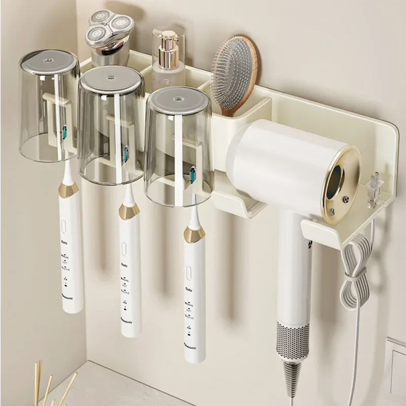 Creamy Wind Toothbrush Holder Anti-Corrosion Rustproof Organizer No-Drill Rack Strong Load-Bearing Shelf Bathroom Storage