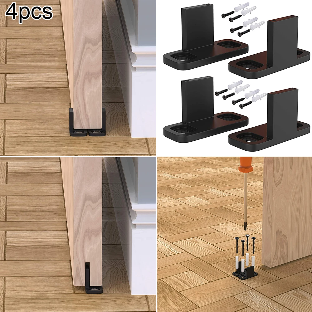 

4 Pcs Barn Door Guide Adjustable Parts Sliding Floor Carbon Steel Anti Swinging Barn Door Guides Black Stabilize Barn Door