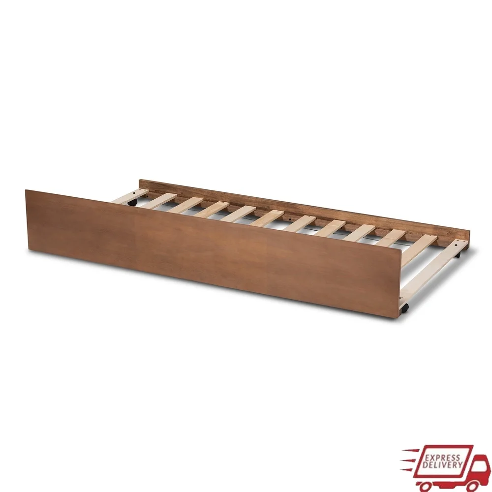Toveli Kids Twin Size Contemporary Rubberwood Trundle Bed with Wheels Ash Walnut