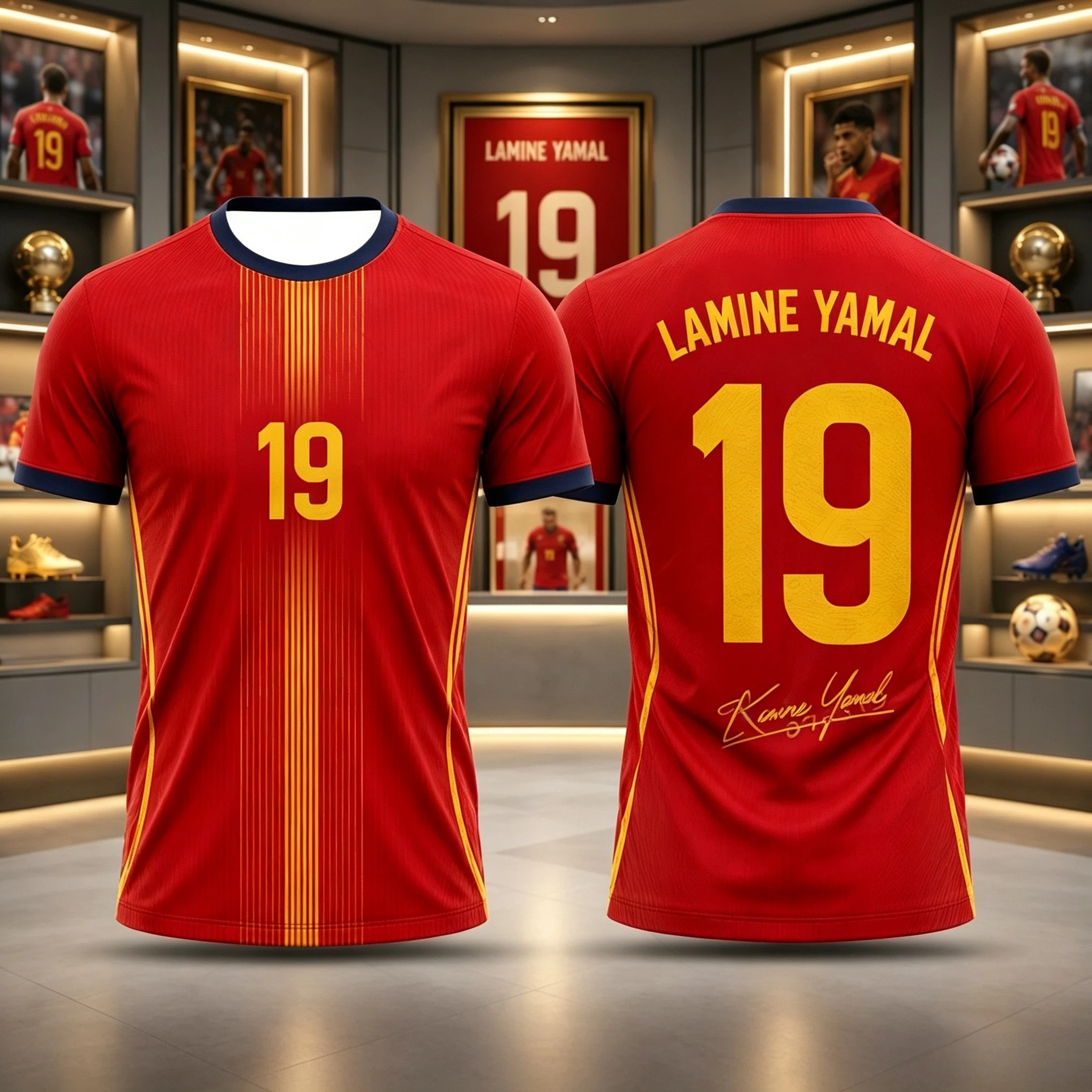 Image of 2026 Sommer Lamine Yamal # 19 Spanien Fußballtrikot – Bestseller – Fan-Gedenktrikot – Freizeit-Sportoberteil für Kinder, Jugendliche und Erwachsene