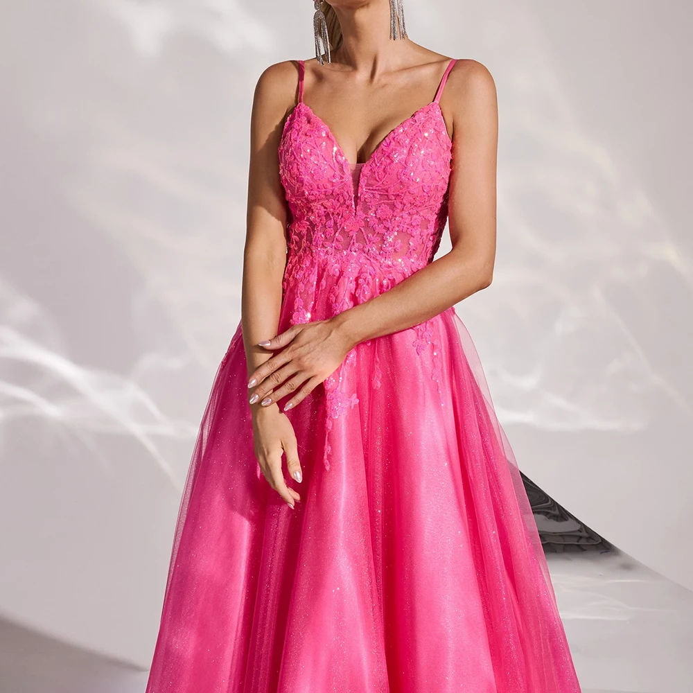 Robe de soirée trapèze personnalisée, longueur au sol, bretelles Spaghetti, sans manches, robe de bal, fleurs à la mode, paillettes, dos nu