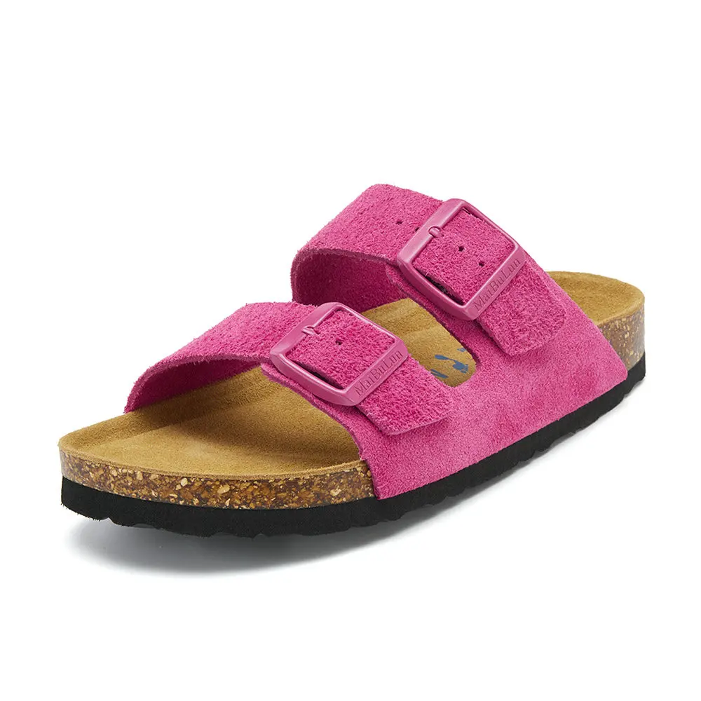 

Summer Cowhide Cork Women's Slippers Fashionable Double Button Flat Sandals Outdoor Couple's Casual Beach Slippers