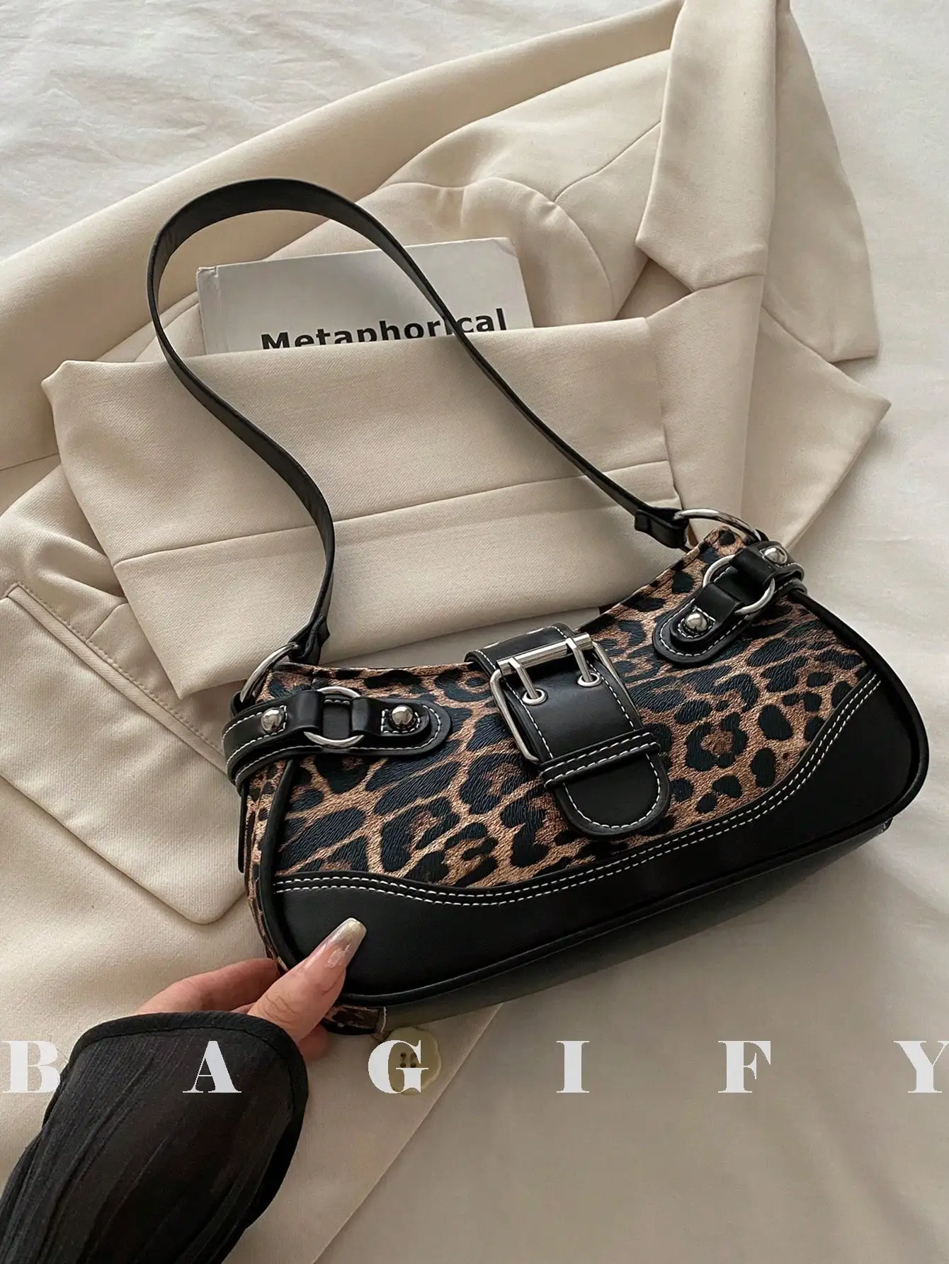 

New Fashion Buckle Leopard Print Handbag & Shoulder Bag, Suitable For Daily Use,
