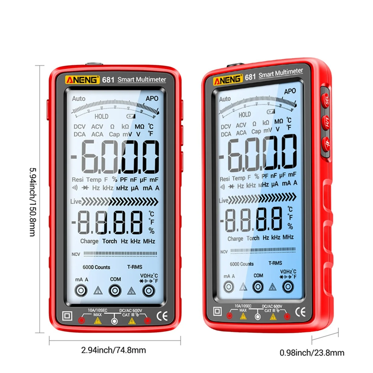 ANENG 681 Rechargable Digital Multimeter Non-Contact Voltage Tester AC/DC Voltage Meter LCD Screen Current Tester Red