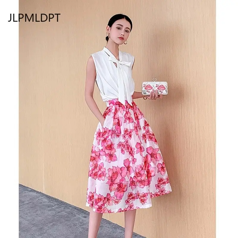 Skirt design 2025 summer new temperament printing high waist thin high-end  pleated skirt harajuku clothes