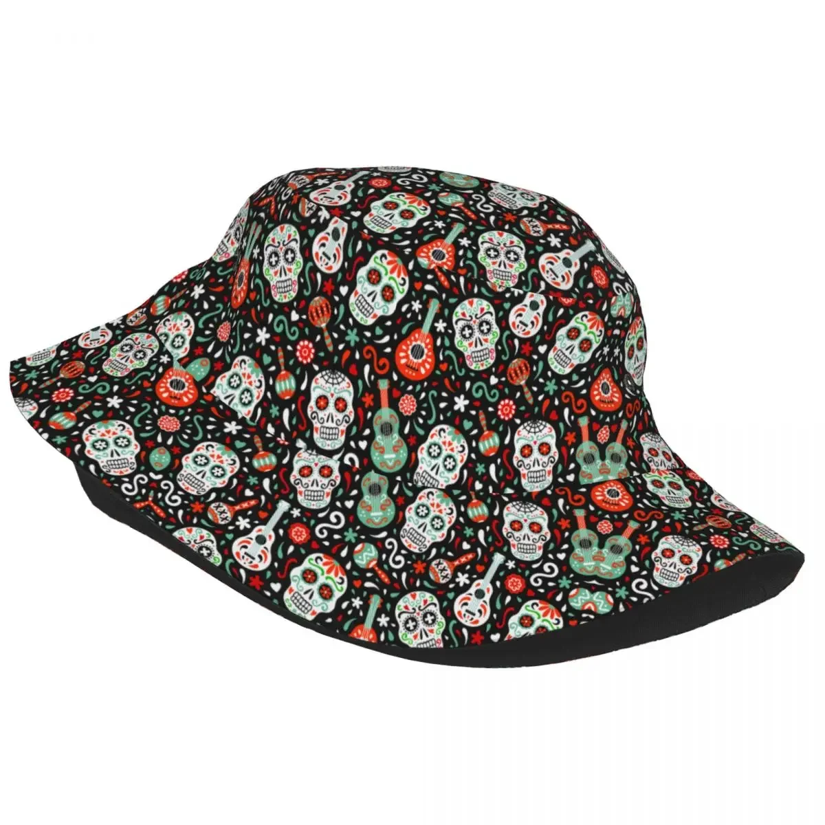 Custom Day Of The Dead Sugar Skull Bucket Hats Women Men Fashion Summer Beach Sun Mexican Skeleton Gothic Fisherman Cap