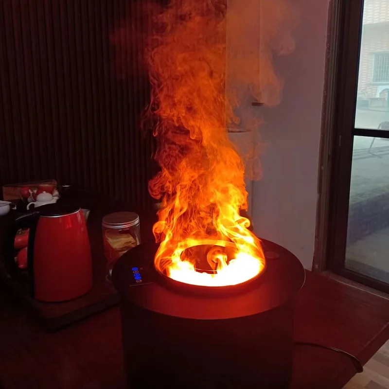 Circular simulation flame atomization fireplace, steam brazier, aromatherapy machine decoration display prop humidifier