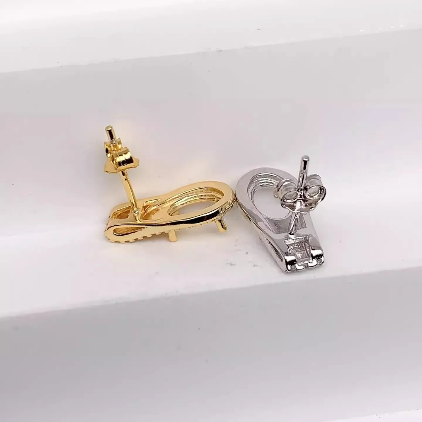 L 5*7mm Oval Stone Settings S925 Sterling Silver DIY Empty Earring Holder Personalized Zipper Head Fine Design 3Colors for Woman