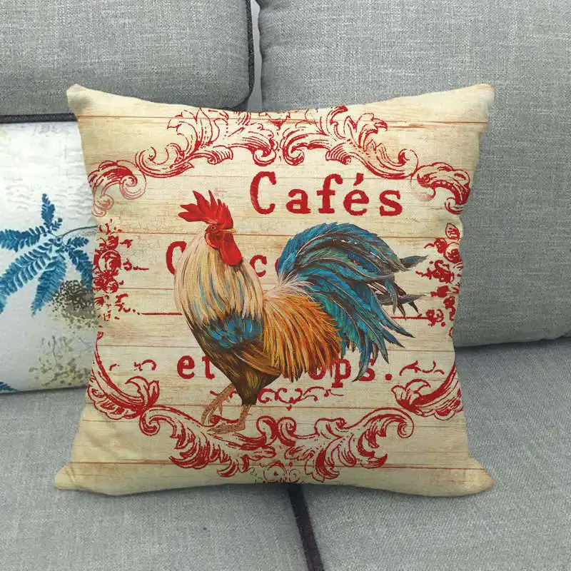 Pet Animals Pillow Case 18x18 Inches Cushion Rooster Hen Printed Cushion Cover Farmhouse Home Sofa Decorative Throw Pillow Cover