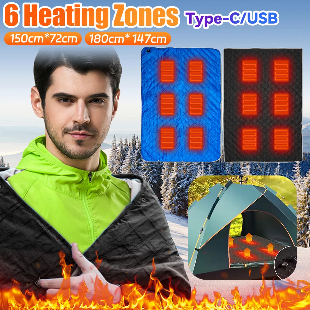 Electric Heating Blanket 3-Level Adjustable Camping Tent Heated Mattress USB Powered Electric Heated Shawl for Outdoor Camping